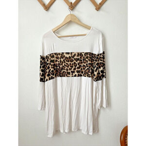 Chic Soul white‎ animal print stripe 3/4 slv flowy pullover top sz 3XL